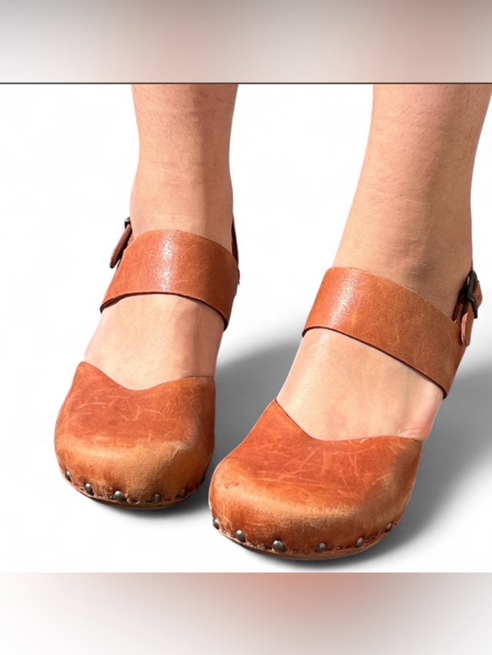 Dansko Tan Leather Mary Jane Clogs with Ankle Strap